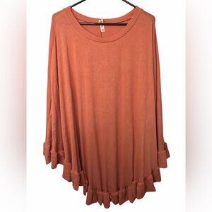 Zenana Outfitters Coral Tunic Cape with Ruffled Hem NWOT